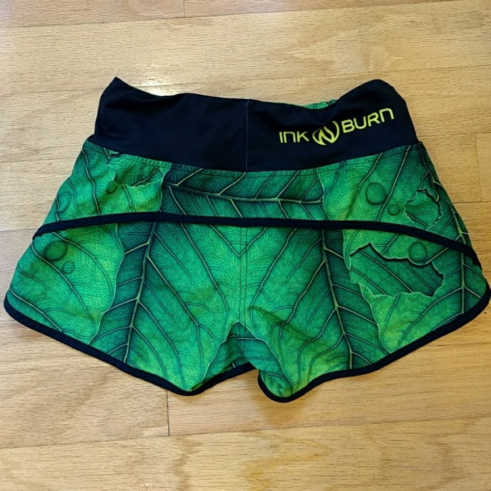 Ink Burn Leaf Pattern Running Shorts